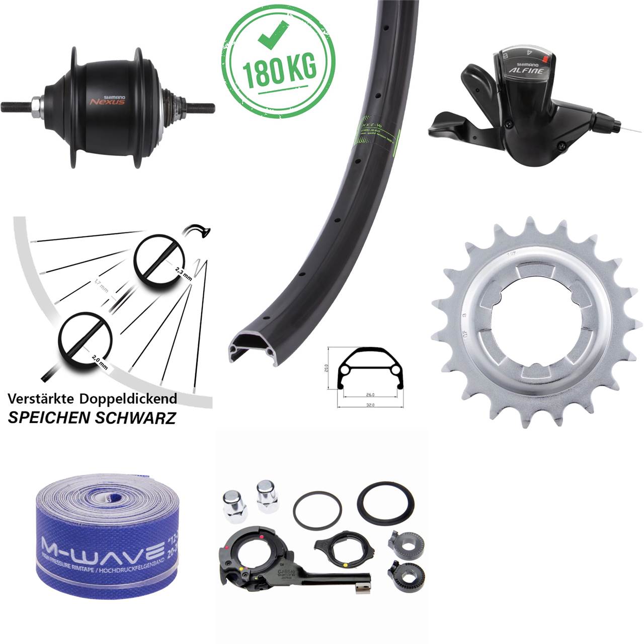Hinterrad 20 Zoll KX Evo Shimano Nexus 8 Gang Premium für Rollenbremse