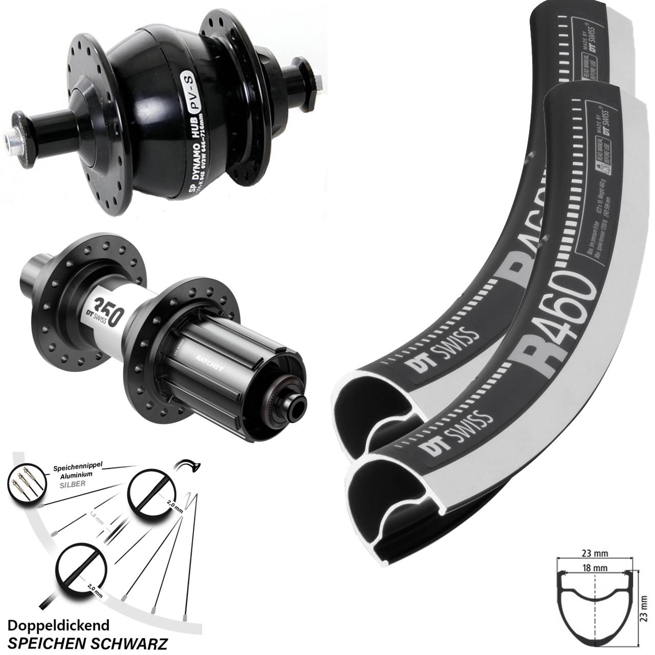 Dynamo Laufradsatz 28 Zoll Shutter Precision R 460 DT Swiss 350 Shimano HG