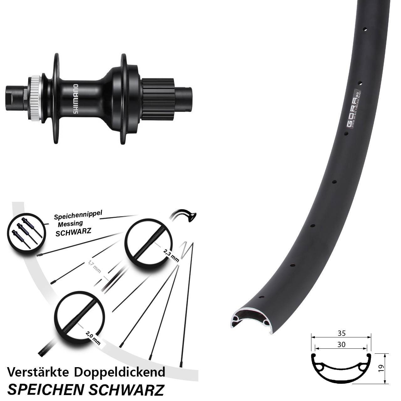26 Zoll Gora 30 Shimano FH-MT510 Disc Hinterrad 12x142 Micro Spline