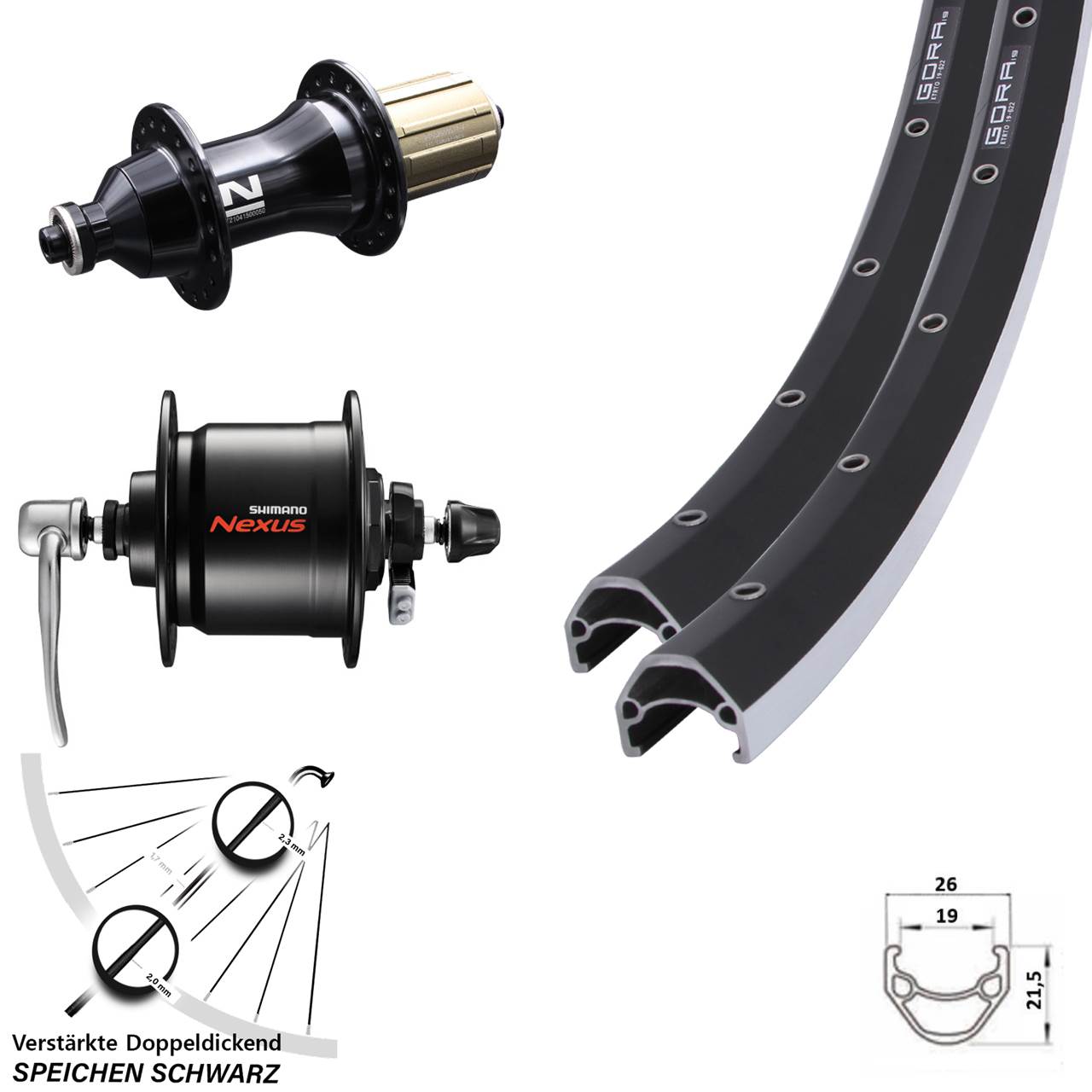 Laufradsatz QR 28 Zoll Gora 19 Novatec F162SB Shimano Nexus DH-C3000-3N-QR 8-12 fach HG