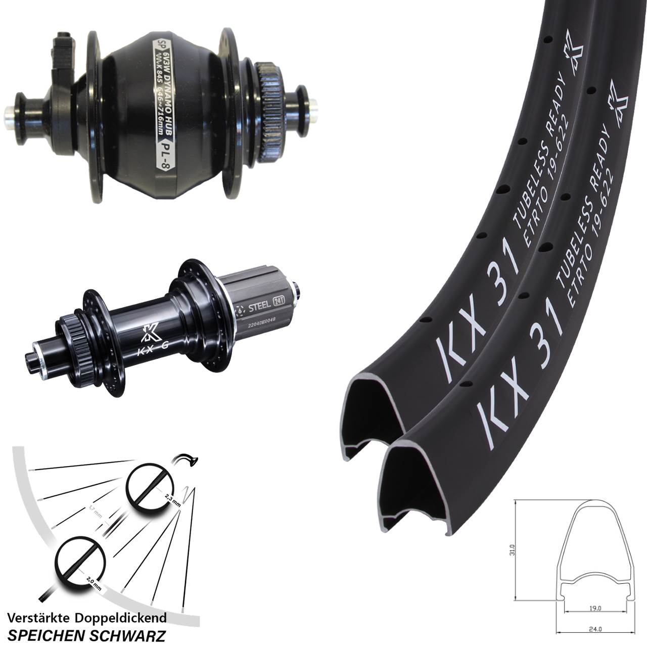 KX-GS 31 verstärkt Shutter PL-8 28 Zoll Centerlock Laufradsatz QR 8-12 fach HG