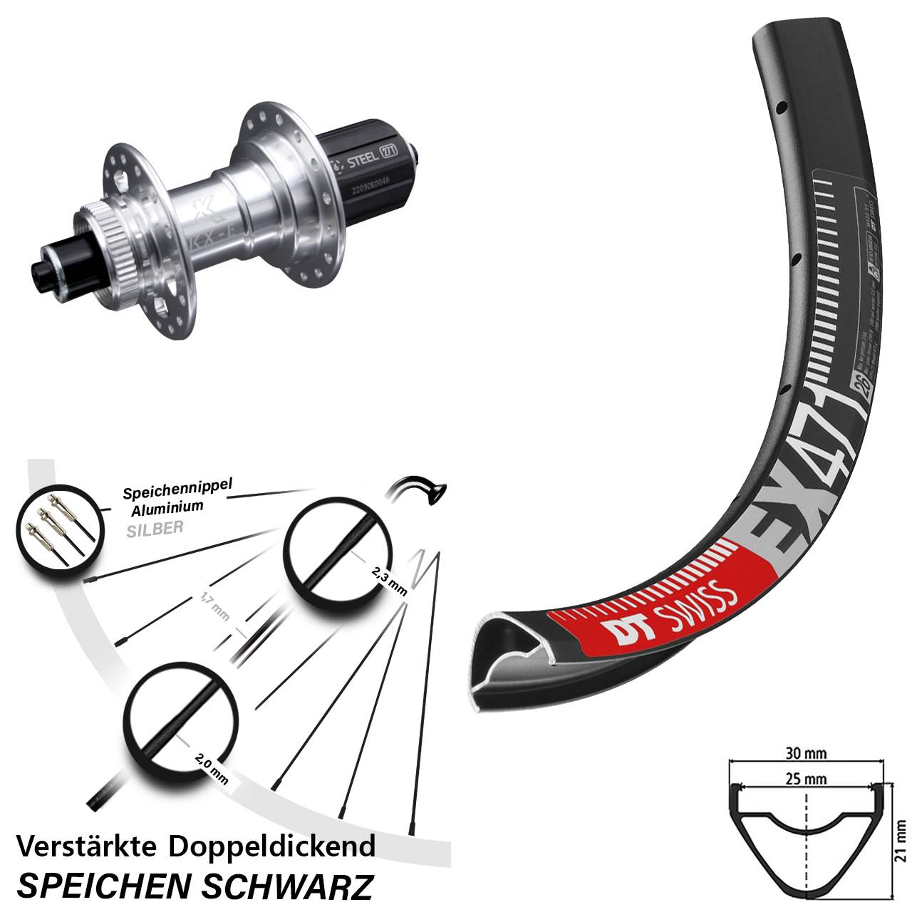 Disc Hinterrad 29 Zoll DT Swiss EX 471 KX-E 8-12 fach HG für Schnellspanner