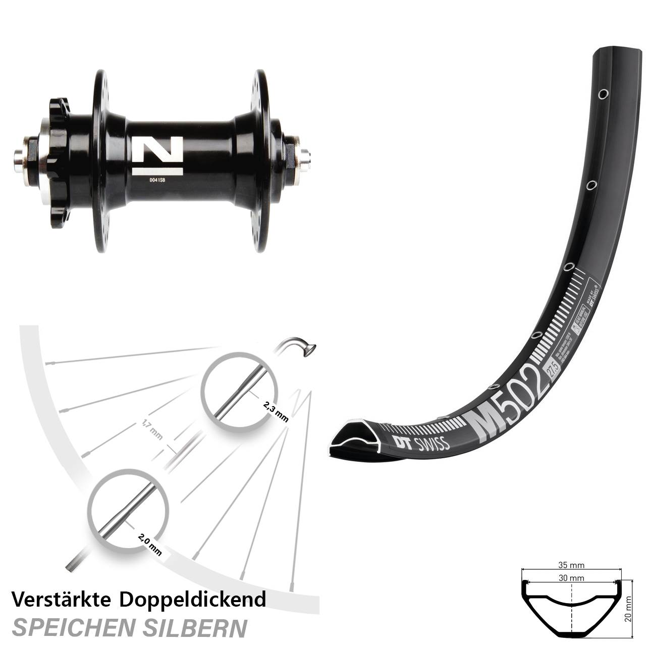 DT Swiss M502 Novatec D-041 29 Zoll Vorderrad 6-Loch für Schnellspanner