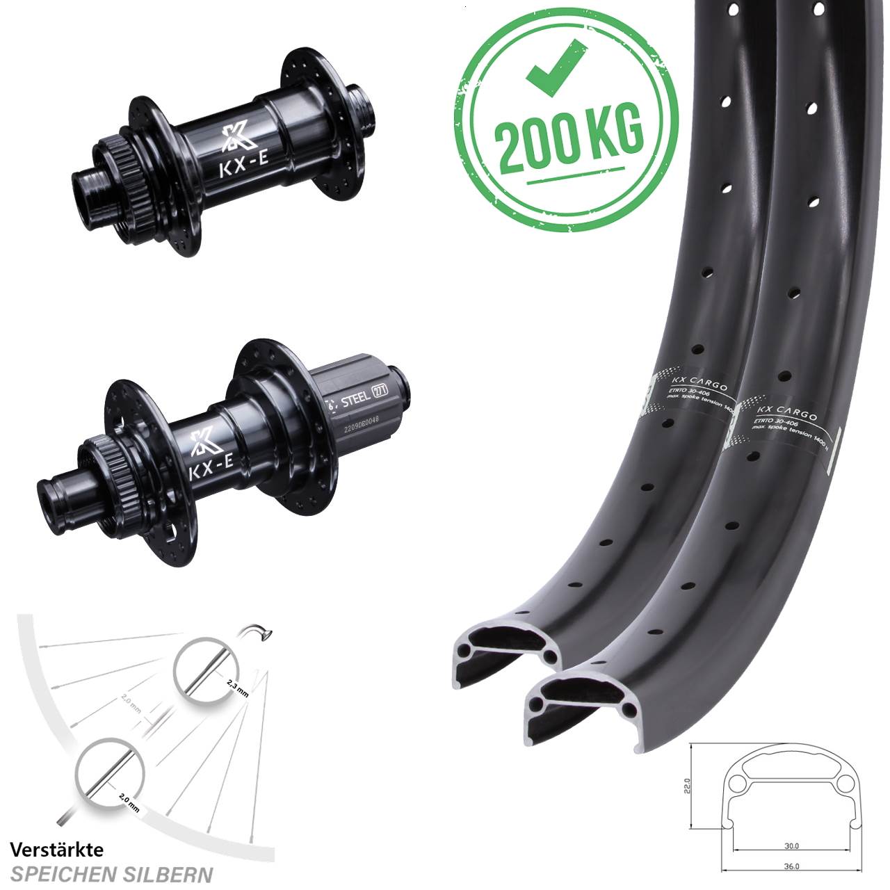 KX-E Cargo 4-fach gelagert 20 Zoll Disc Laufradsatz 15x100 12x142 8-12 fach