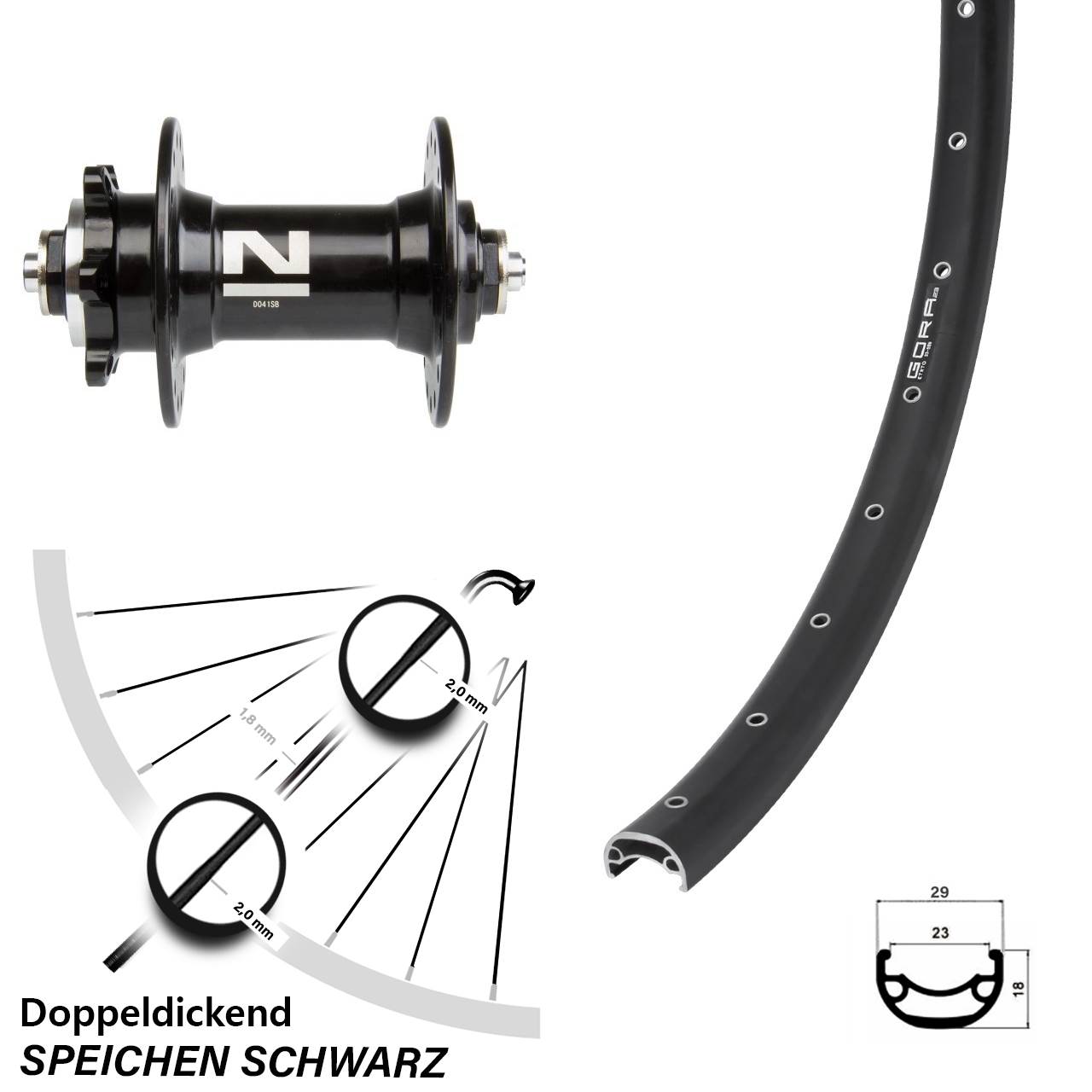 Disc Vorderrad 28-29 Zoll Gora 23 Novatec D041 QR