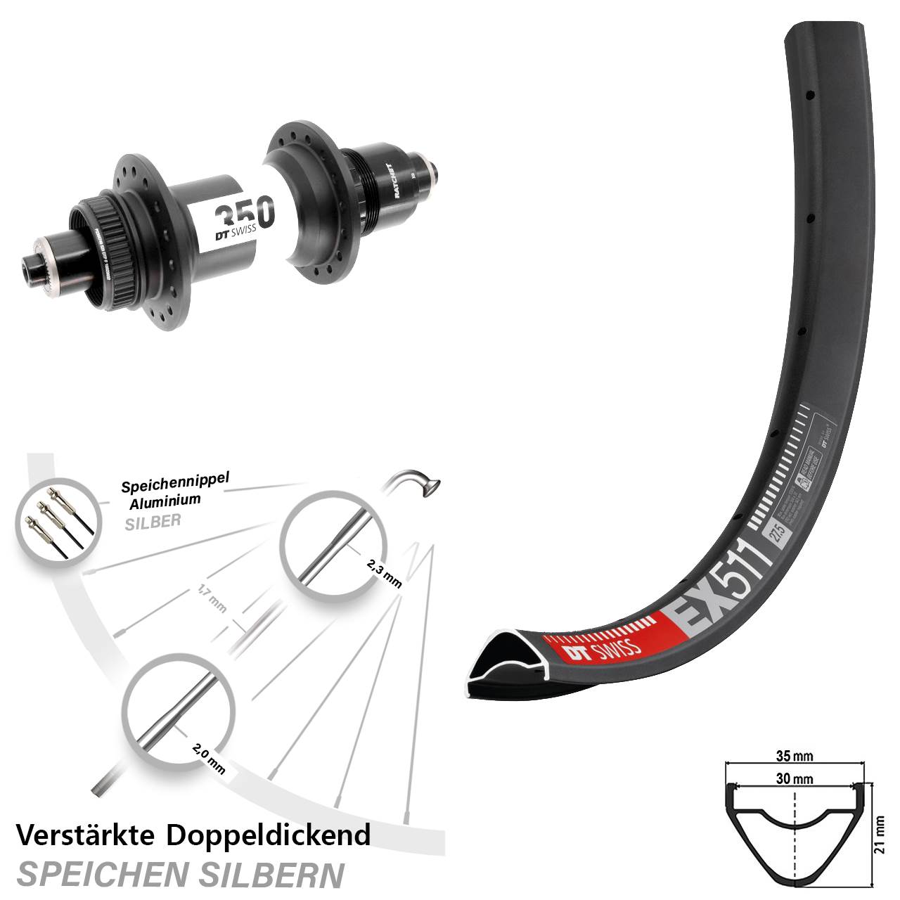 Hinterrad Centerlock 29 Zoll DT Swiss EX511-350 XD 11-12 fach für Schnellspanner