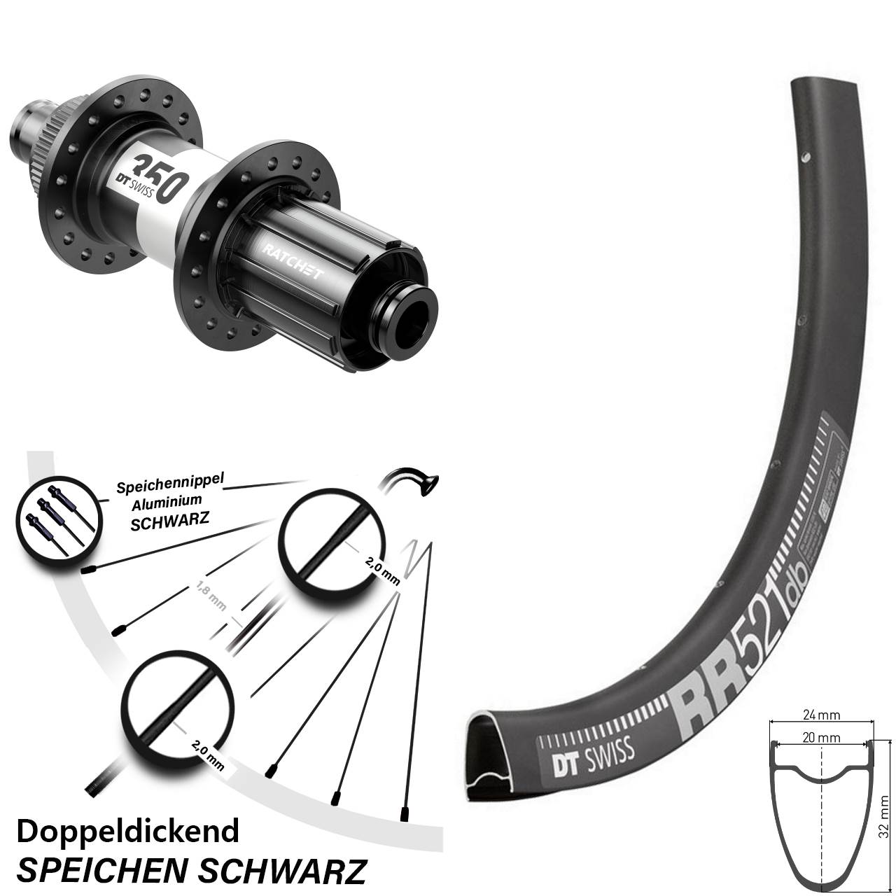 28 Zoll DT Swiss RR521-350 Disc Laufrad 12x142 8-11 fach HG