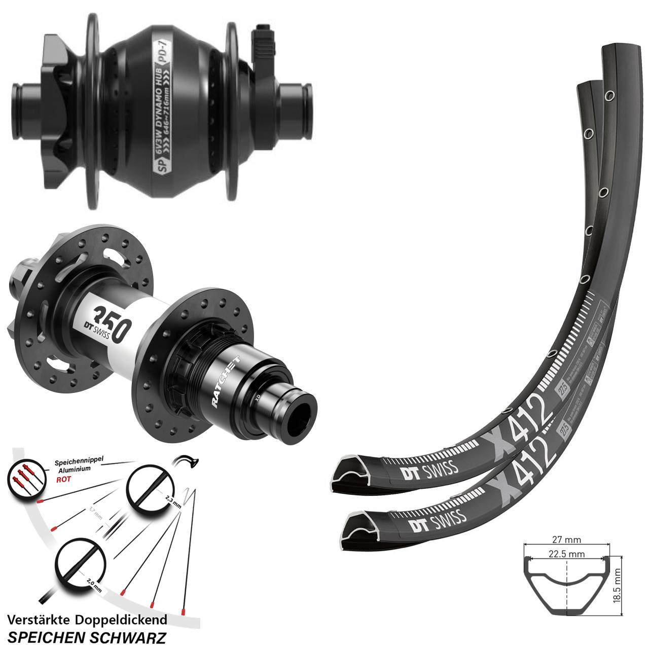 29 Zoll DT Swiss X412 SP PD-7 350 XD Disc Laufradsatz 12x100/142