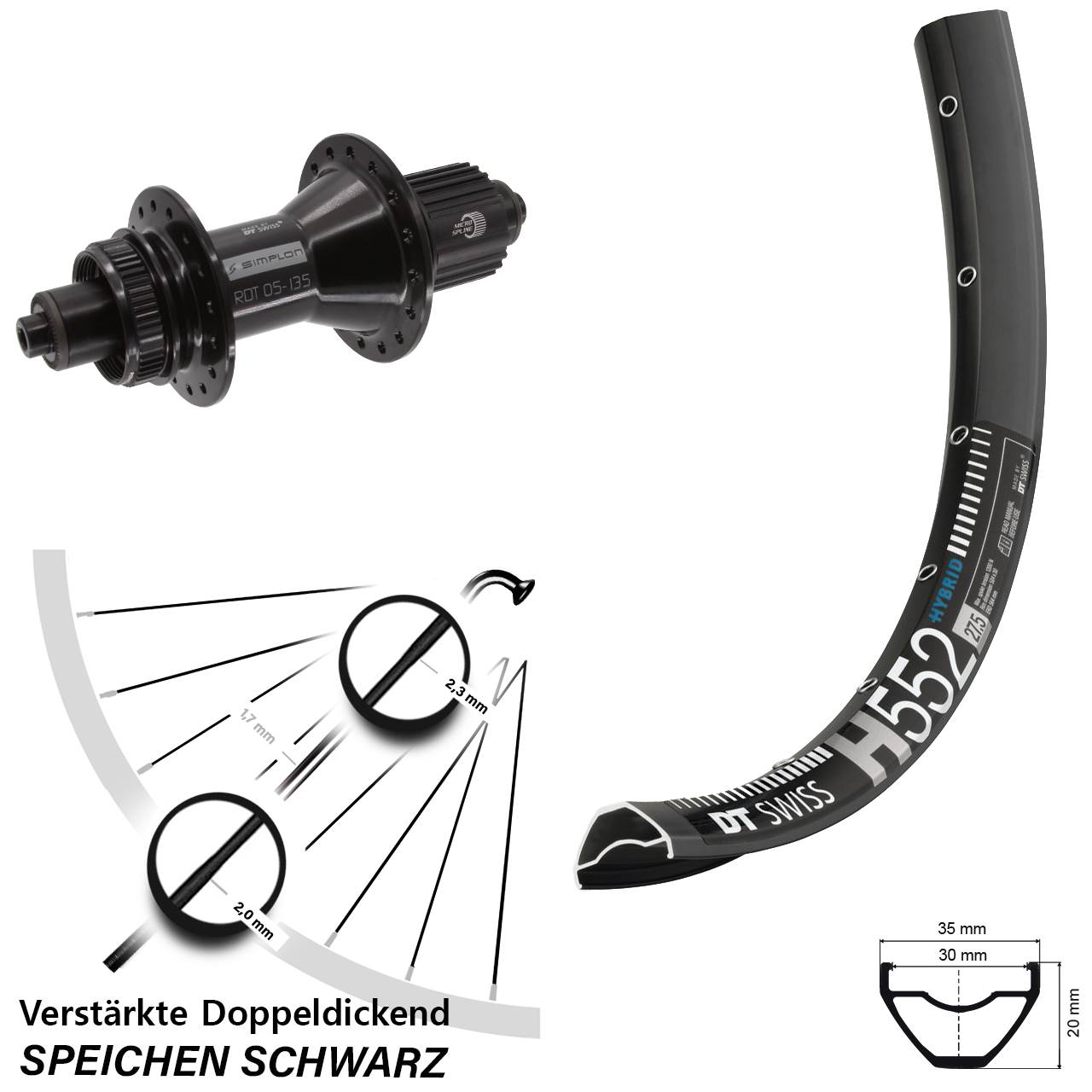 Disc Hinterrad QR 29 Zoll DT Swiss H552-370 Hybrid Micro Spline