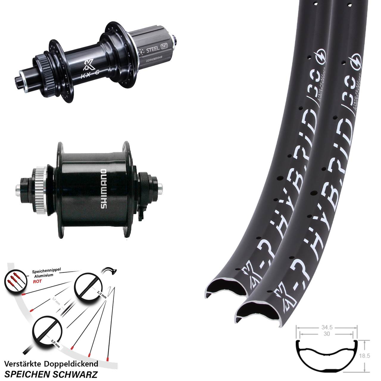 Disc Laufradsatz QR 29 Zoll KX-GSR Hybrid 30 verstärkt Shimano DH-UR700 8-12f HG