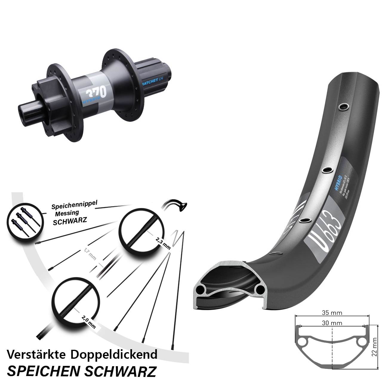 20 Zoll DT Swiss U 663-370 Hybrid Laufrad 12x148 Boost 6-Loch 8-11 fach
