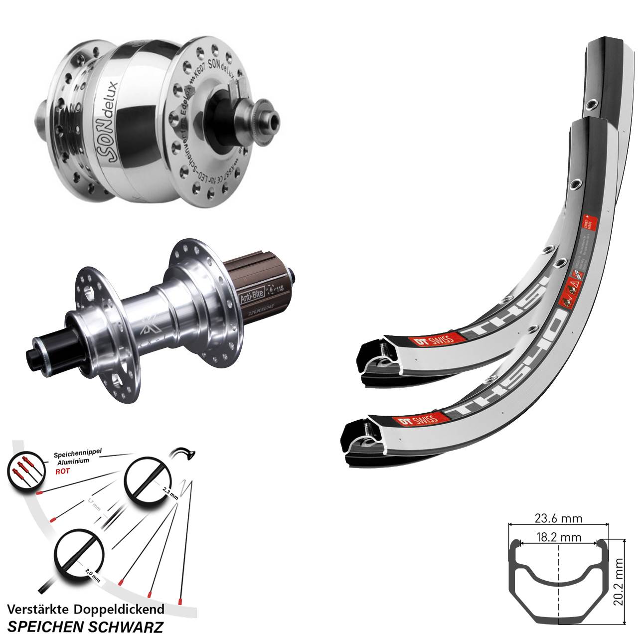 Laufrad-Satz für Schnellspanner 28 Zoll DT Swiss TK540 KX-T SONdelux poliert 8-12 fach