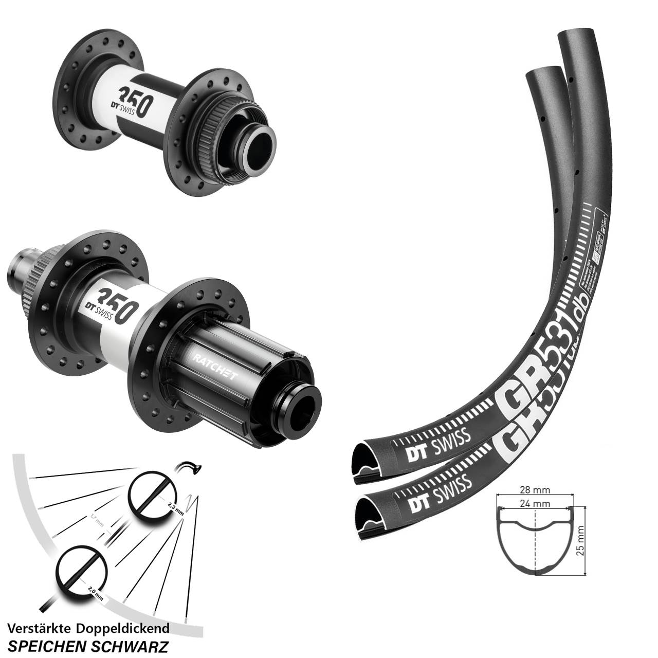Laufradsatz Centerlock 15x100 12x142 27,5 Zoll DT Swiss GR531 DT Swiss 350 8-11 fach HG