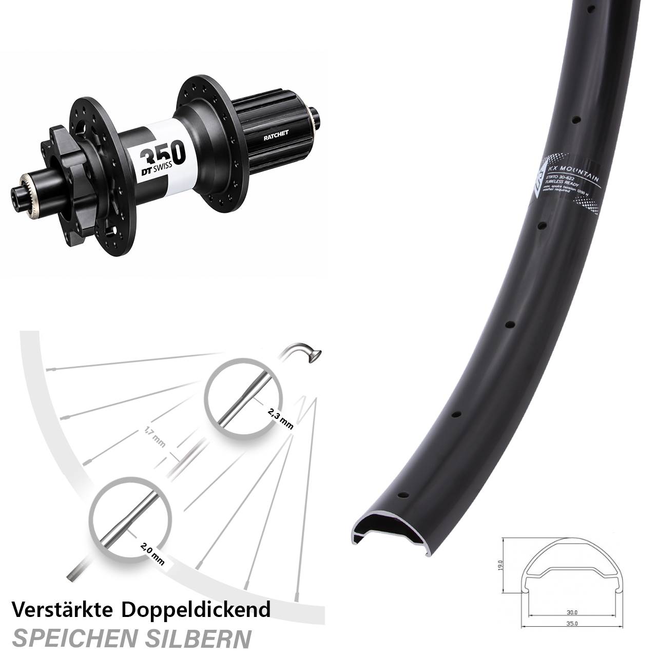KX Mountain TR DT Swiss 350 Ratchet 36 Disc 29 Zoll Hinterrad QR 8-11 fach HG