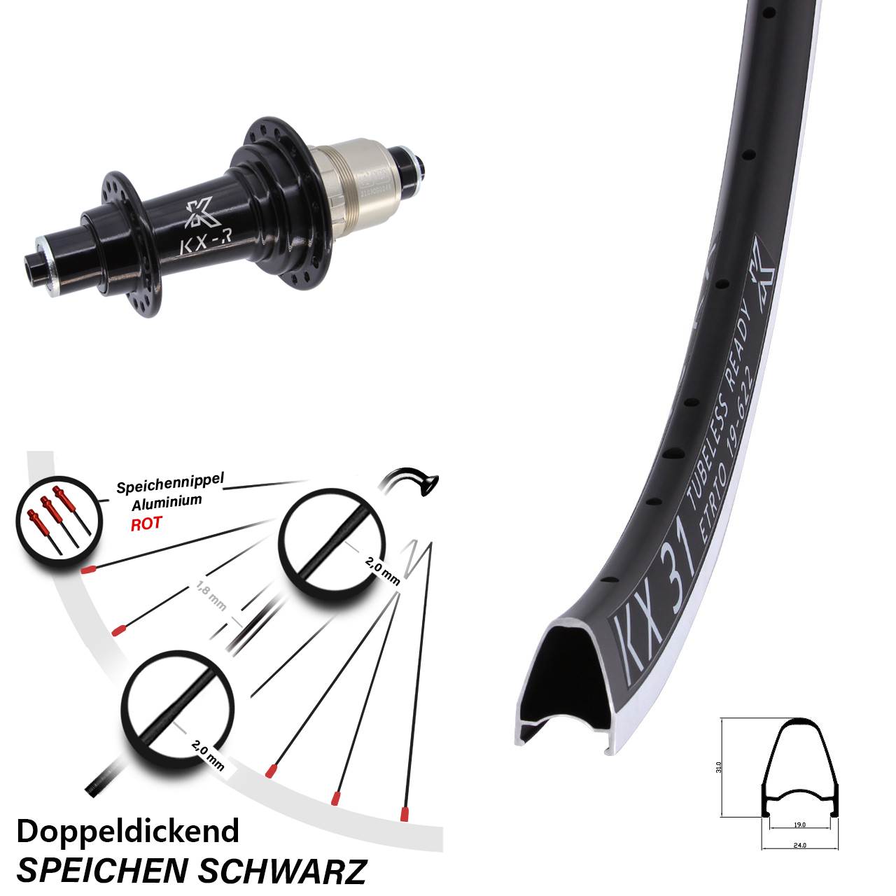 Laufrad hinten QR 28 Zoll KX 31 KX-R XDR