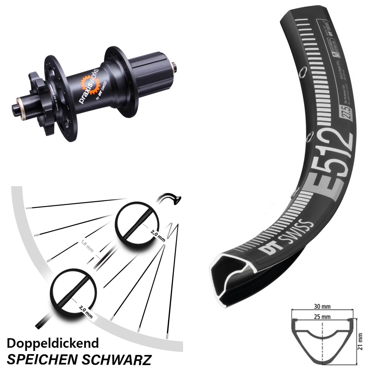 6-Loch Hinterrad 29 Zoll DT Swiss E 512-350 8-11 fach HG für Schnellspanner