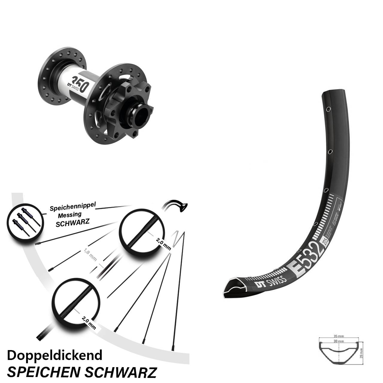 Vorderrad 6-Loch 27,5 Zoll DT Swiss E532-350 15x100