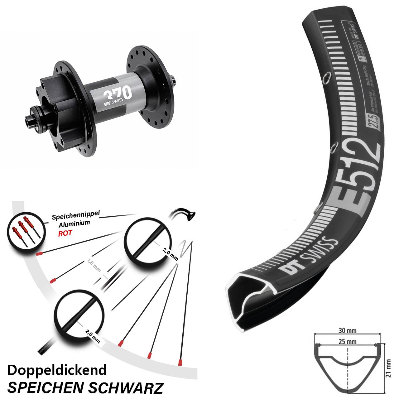 Vorderrad 27,5 Zoll DT Swiss E 512-370 6-Loch QR