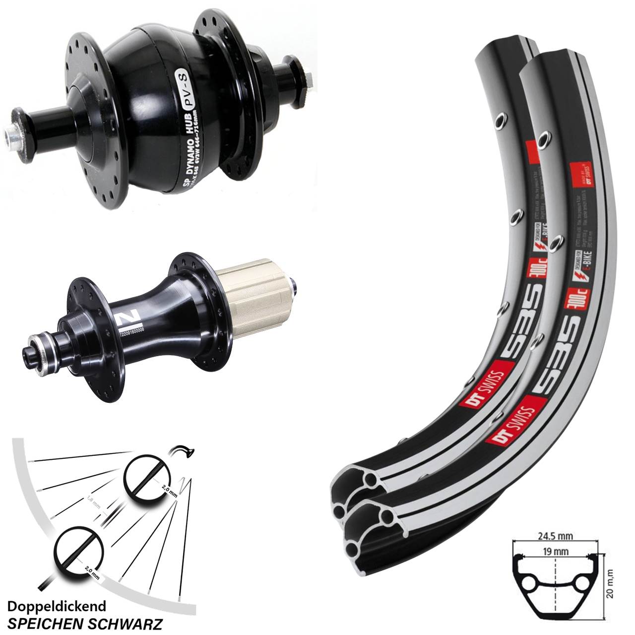 Laufradsatz QR 28 Zoll DT Swiss 535 Novatec F162 Shutter PV-8 8-12 fach