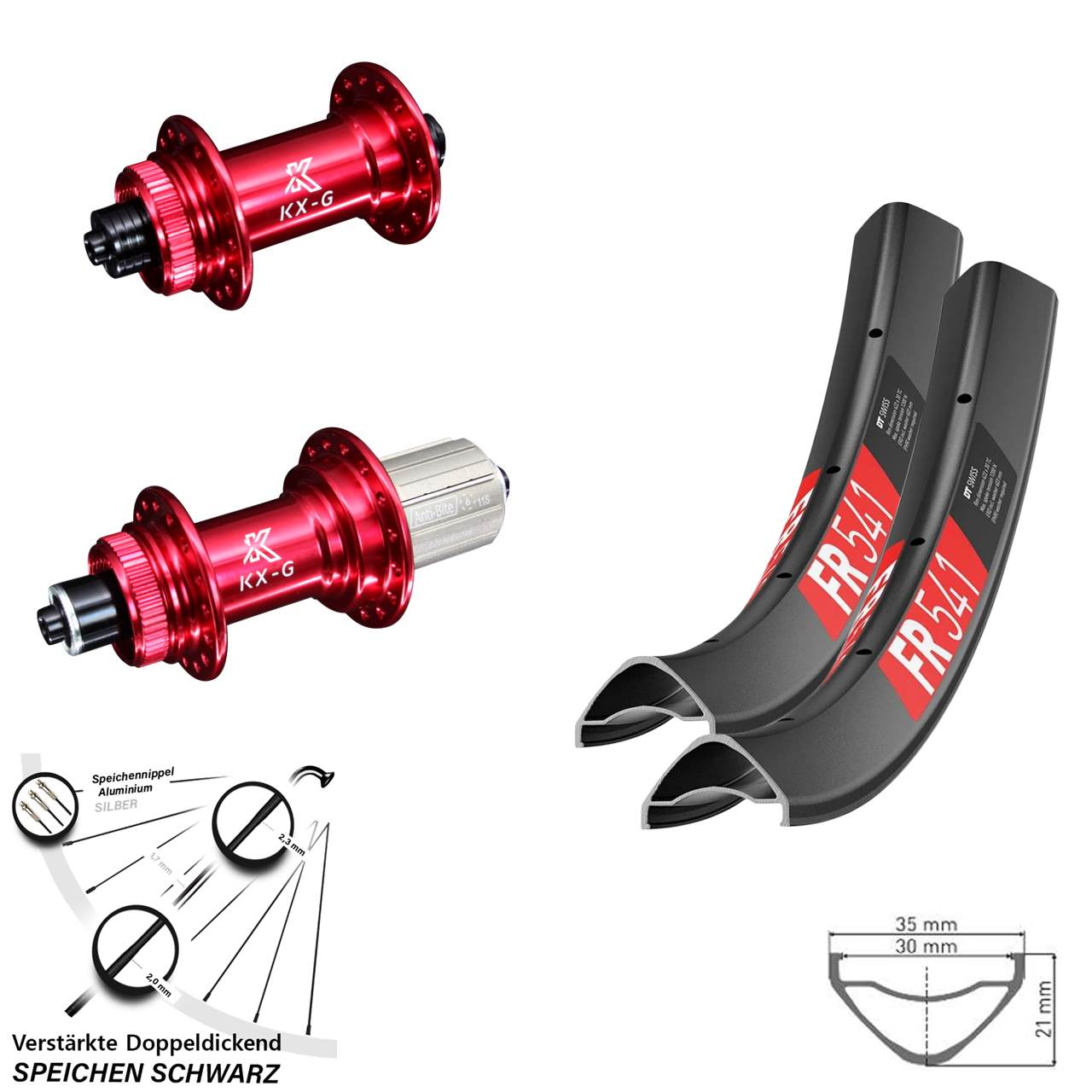 DT Swiss FR 541 KX-G rot 27,5 Zoll Laufradsatz Centerlock für Schnellspanner 8-12 fach