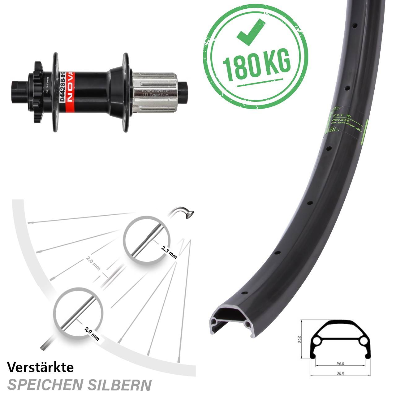 KX Evo Novatec D-442 27,5 Zoll Hinterrad 6-Loch 12x148 8-12 fach