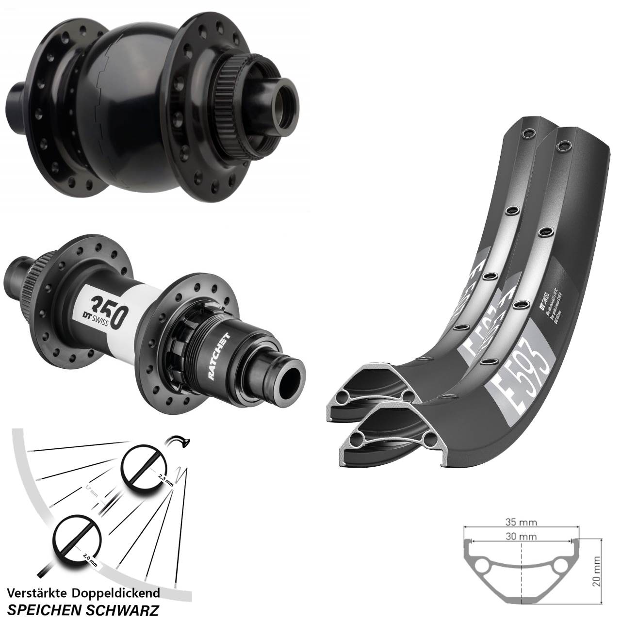 29 Zoll DT Swiss E 593-350 SON 28 Centerlock Laufradsatz 15x110 12x148 SRAM XD