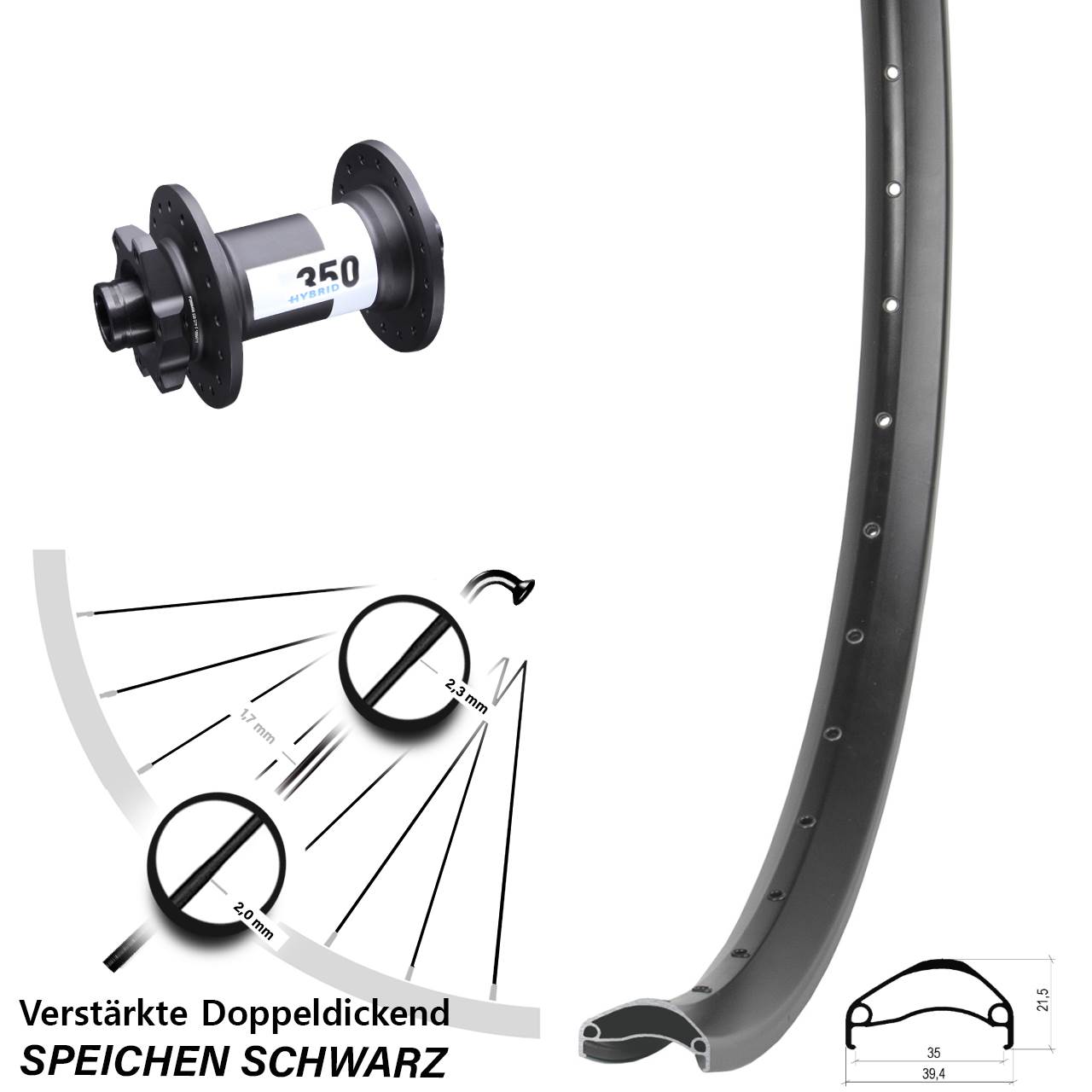 Vorderrad 6-Loch 29 Zoll Ambrosio E35 DT Swiss 350 Hybrid 15x110 Boost
