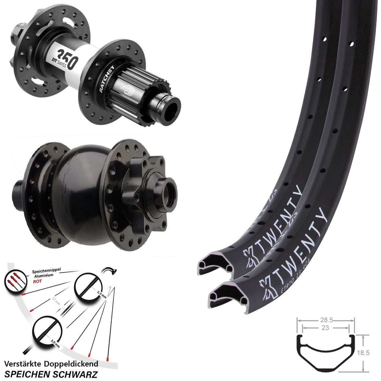 Boost Disc Laufradsatz 15x110 12x148 20 Zoll KX Twenty DT Swiss 350 SON 28 Micro Spline