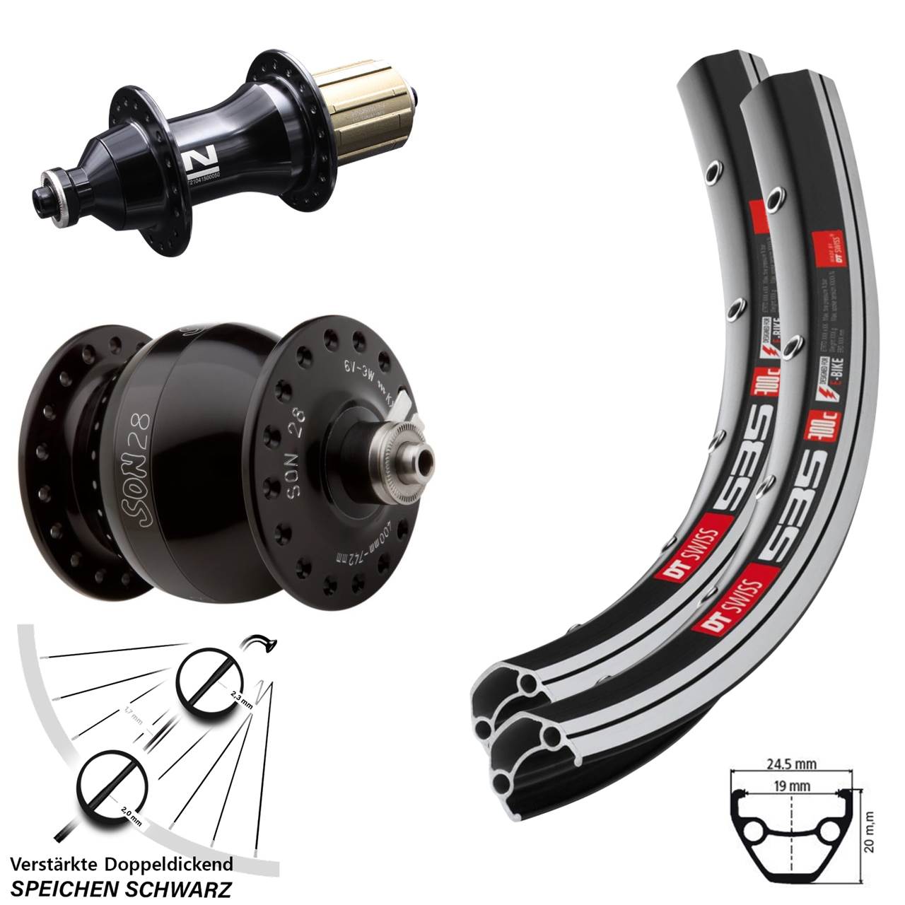 Laufrad-Satz 26 Zoll DT Swiss 535 Novatec F162SB SON 28 8-12 fach für Schnellspanner