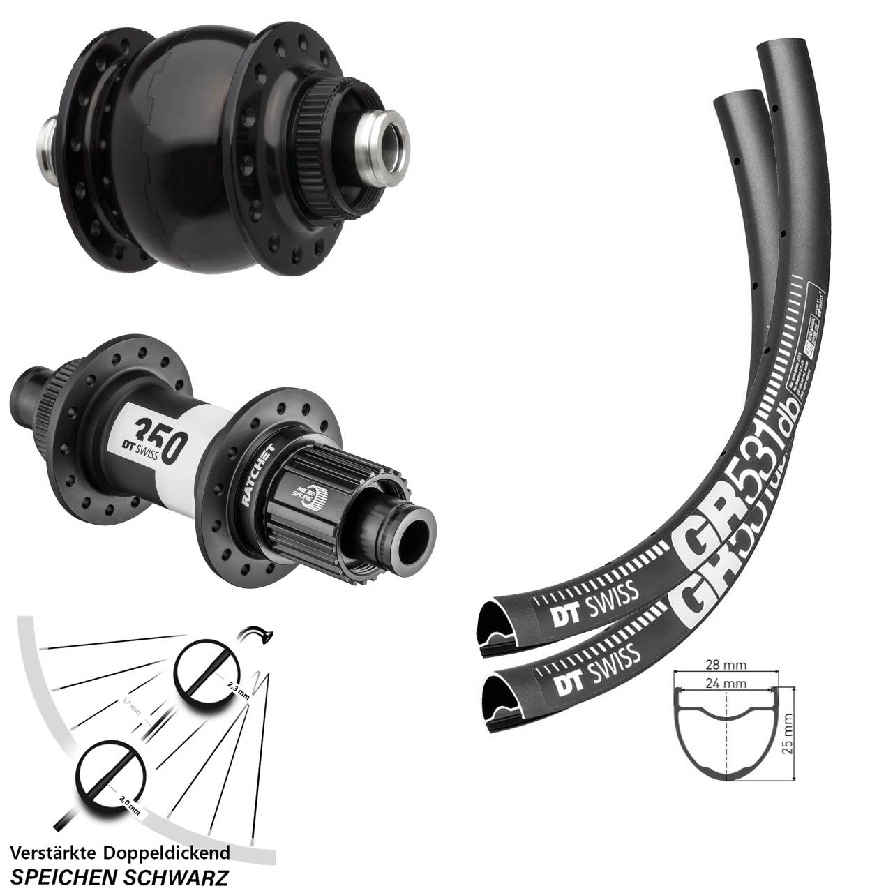 27,5 Zoll DT Swiss GR531 350 SON delux Micro Spline Centerlock Laufradsatz 12x100/142