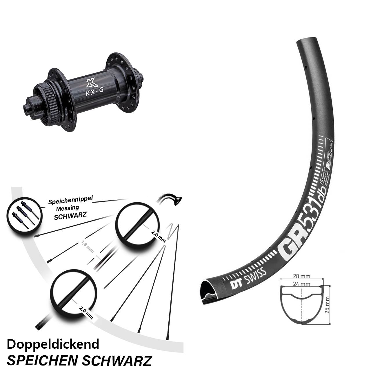 28-29 Zoll Vorderrad KX-G Nabe 5x100 DT Swiss GR 531 DB Centerlock