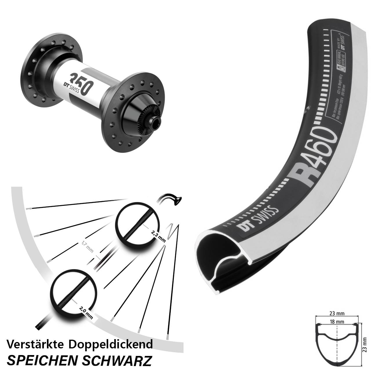 28 Zoll Vorderrad DT Swiss R460-350 Rennrad Felgenbremse
