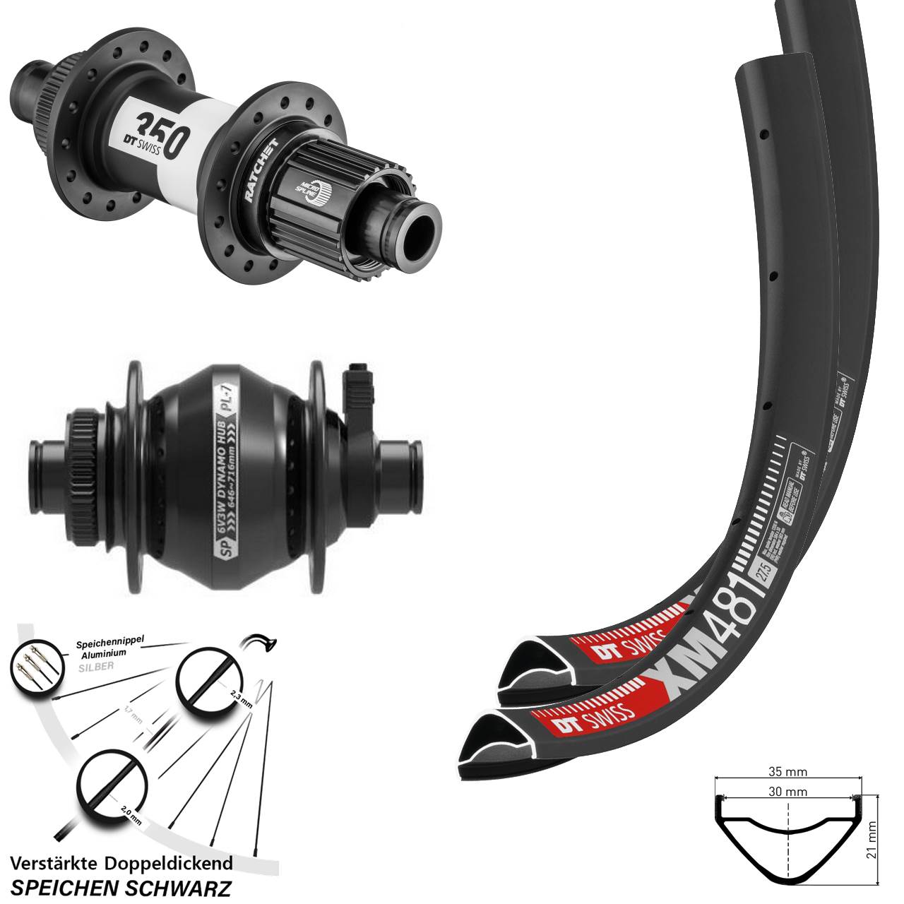 27,5 Zoll DT Swiss XM481-350 Shutter PL-7 Disc Laufradsatz 12x100/142 Micro Spline