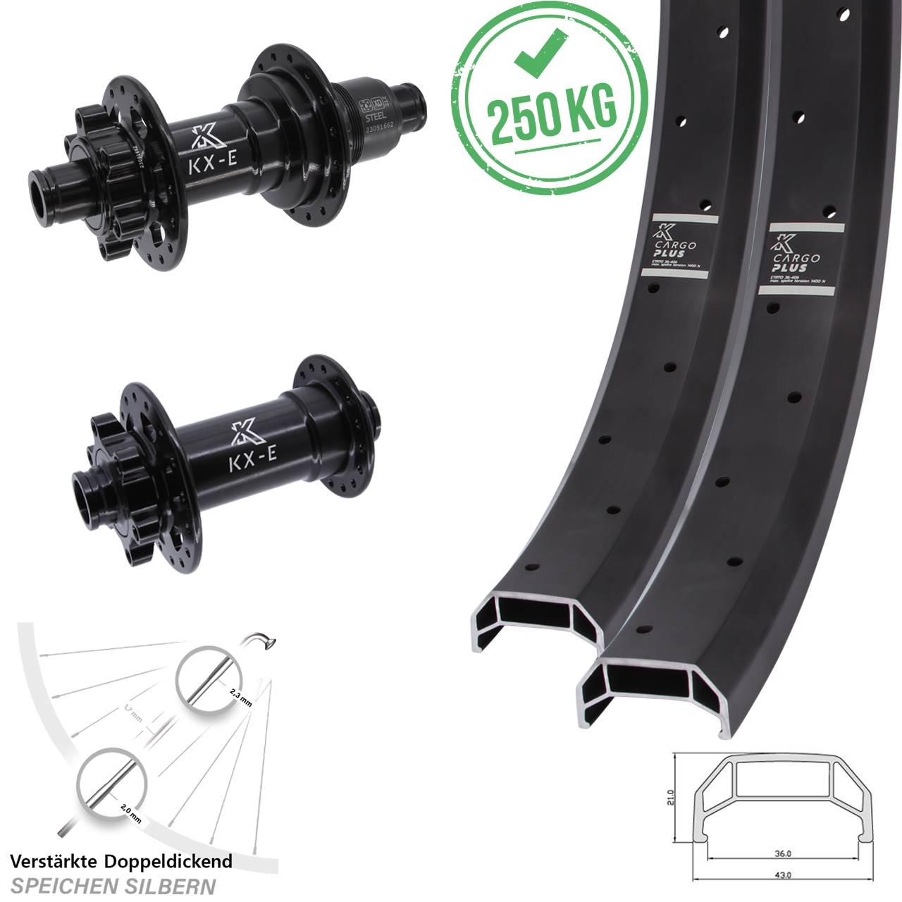 Disc Laufradsatz 15x110 12x148 20/26 Zoll KX-E Cargo Plus Heavy Duty SRAM XD