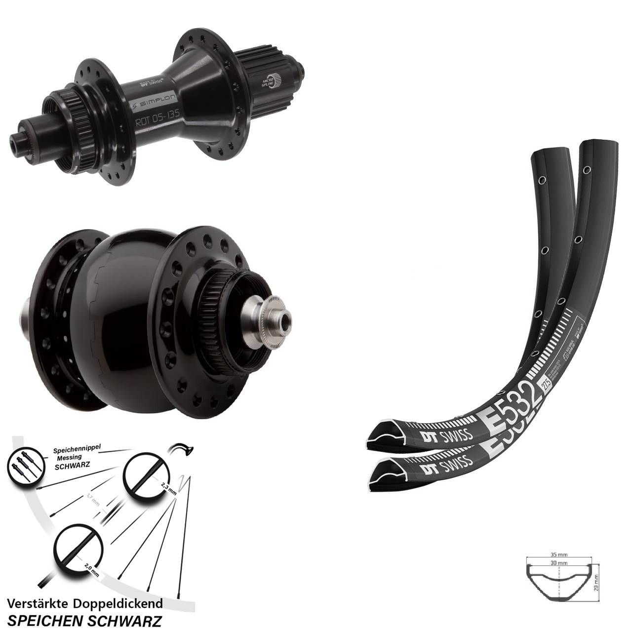 Disc Laufradsatz QR 27,5 Zoll DT Swiss E 532-370 Hybrid SON 28 Micro Spline