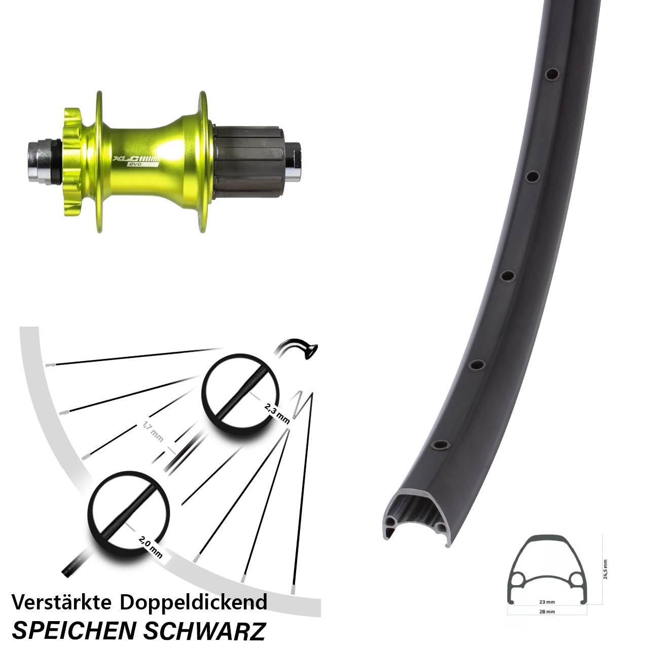 28 Zoll Ambrosio Sport XLC Evo grün Disc Laufrad 12x142 8-11 fach HG