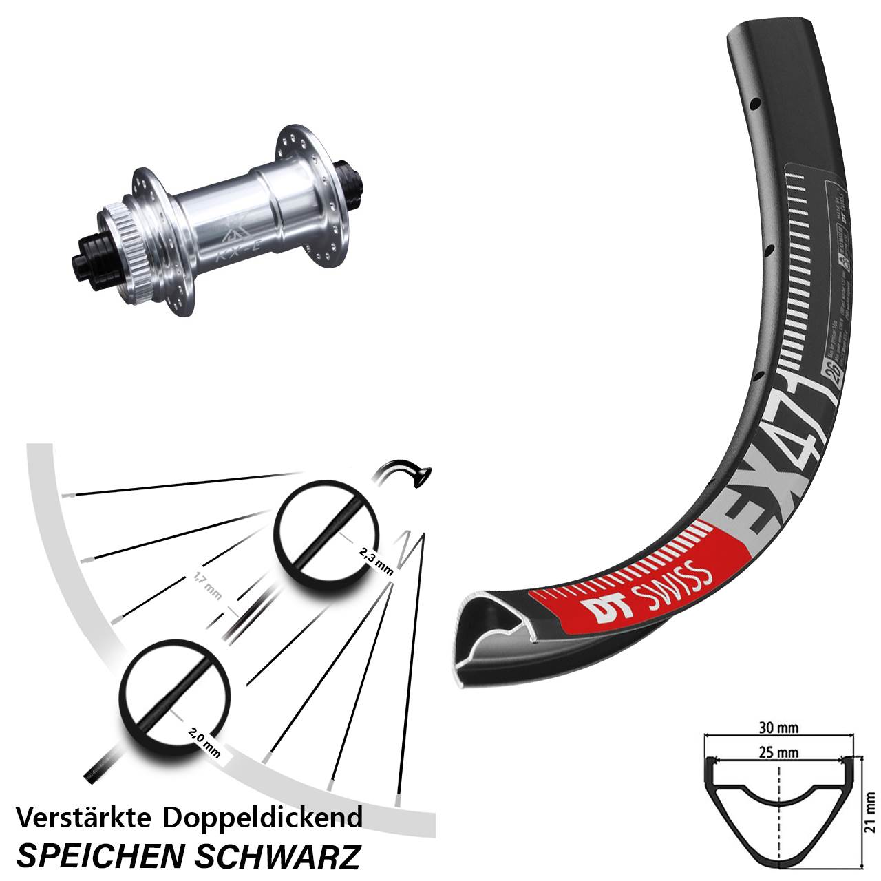 Centerlock Vorderrad 29 Zoll DT Swiss EX471 KX-E verstärkt für Schnellspanner