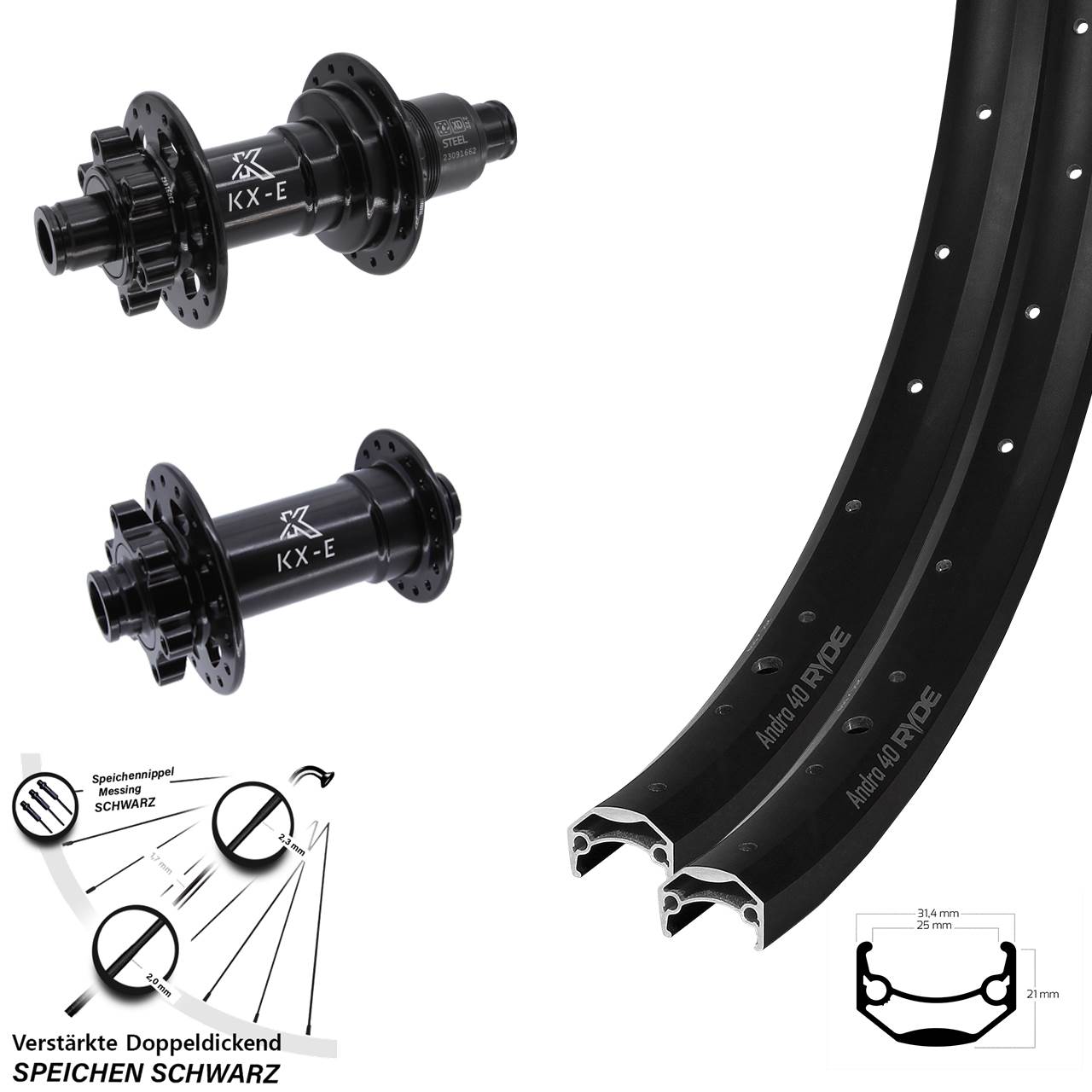 Disc Laufradsatz 27,5 Zoll Ryde Andra 40 KX-E Heavy Duty SRAM XD 15x110 12x148