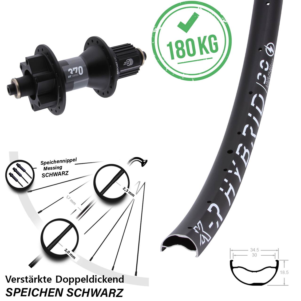 Disc Laufrad QR 29 Zoll KX-R Hybrid 30 DT Swiss 370 Shimano Micro Spline