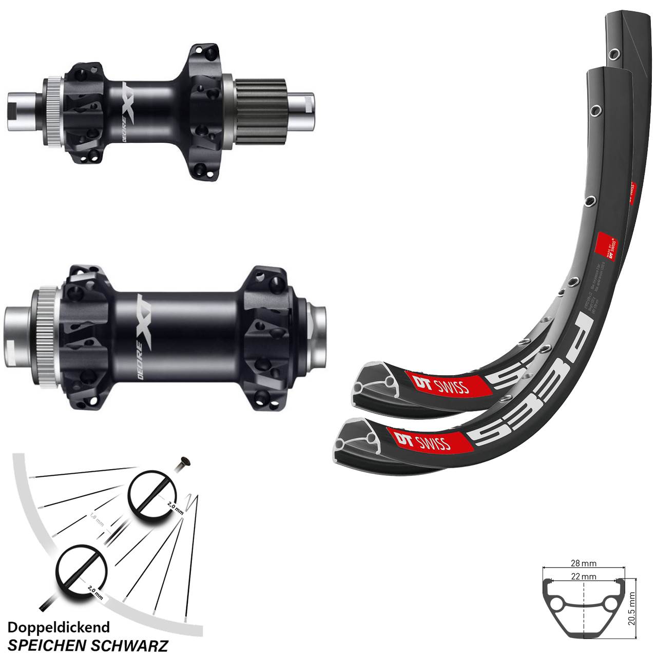 Laufradsatz 29 Zoll DT Swiss 533d Shimano XT Boost Micro Spline Straightpull