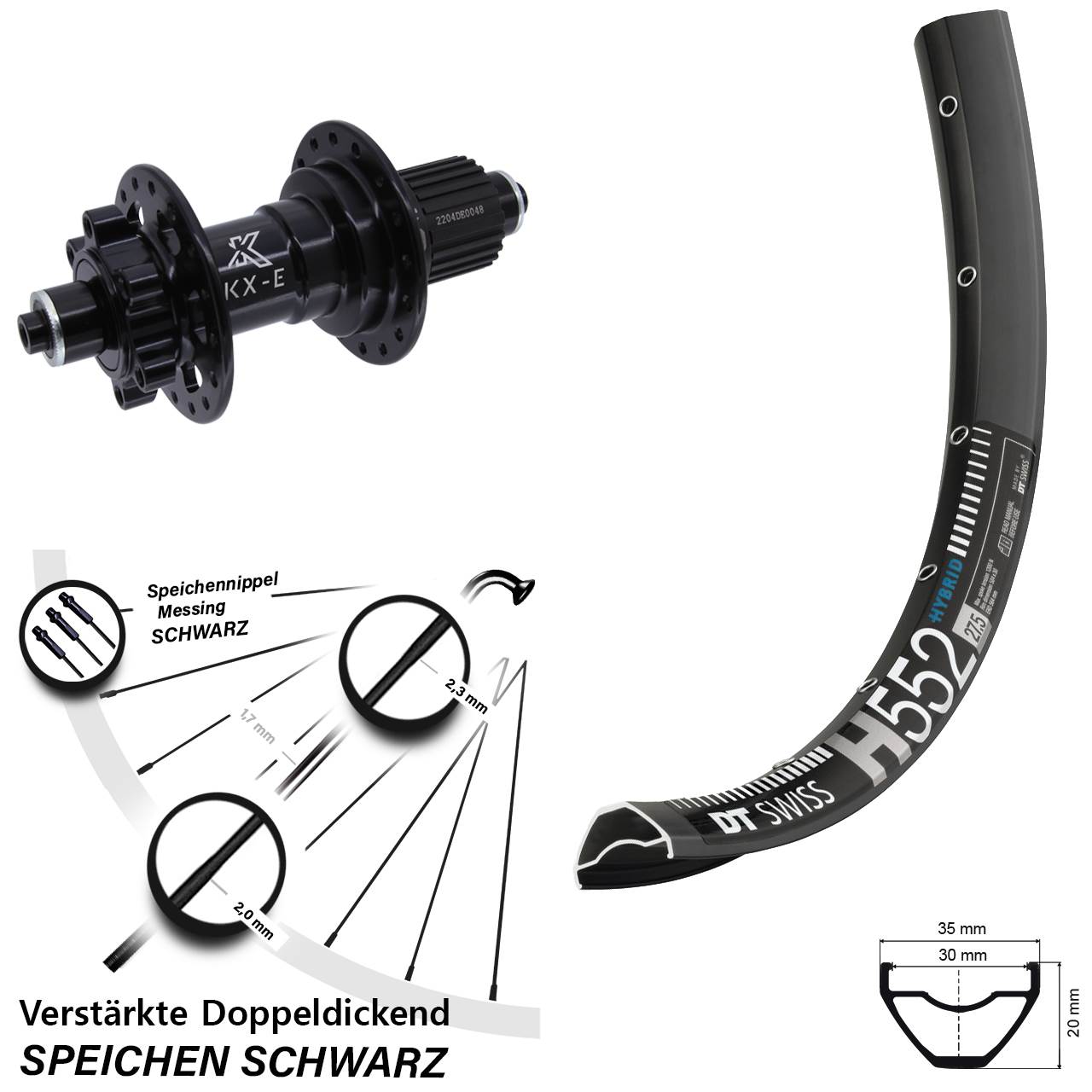 29 Zoll DT Swiss H 552 KX-E Hinterrad 6-Loch für Schnellspanner Micro Spline