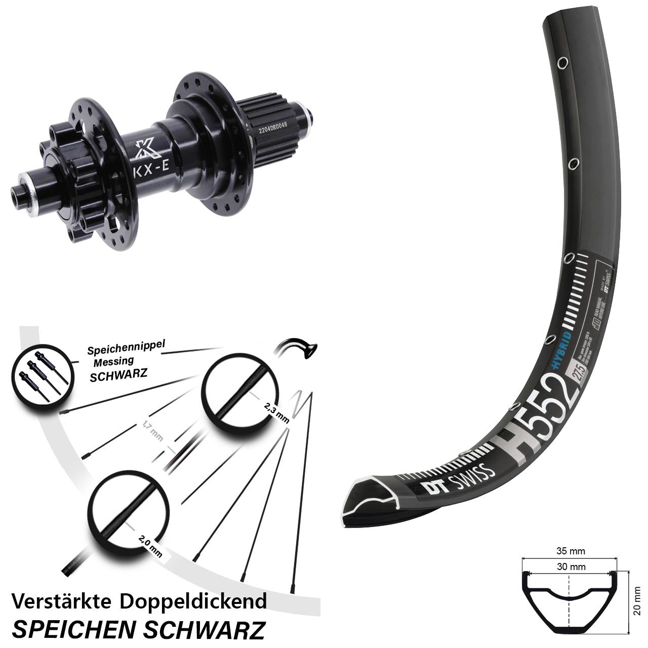 29 Zoll DT Swiss H 552 KX-E Hinterrad 6-Loch für Schnellspanner Micro Spline