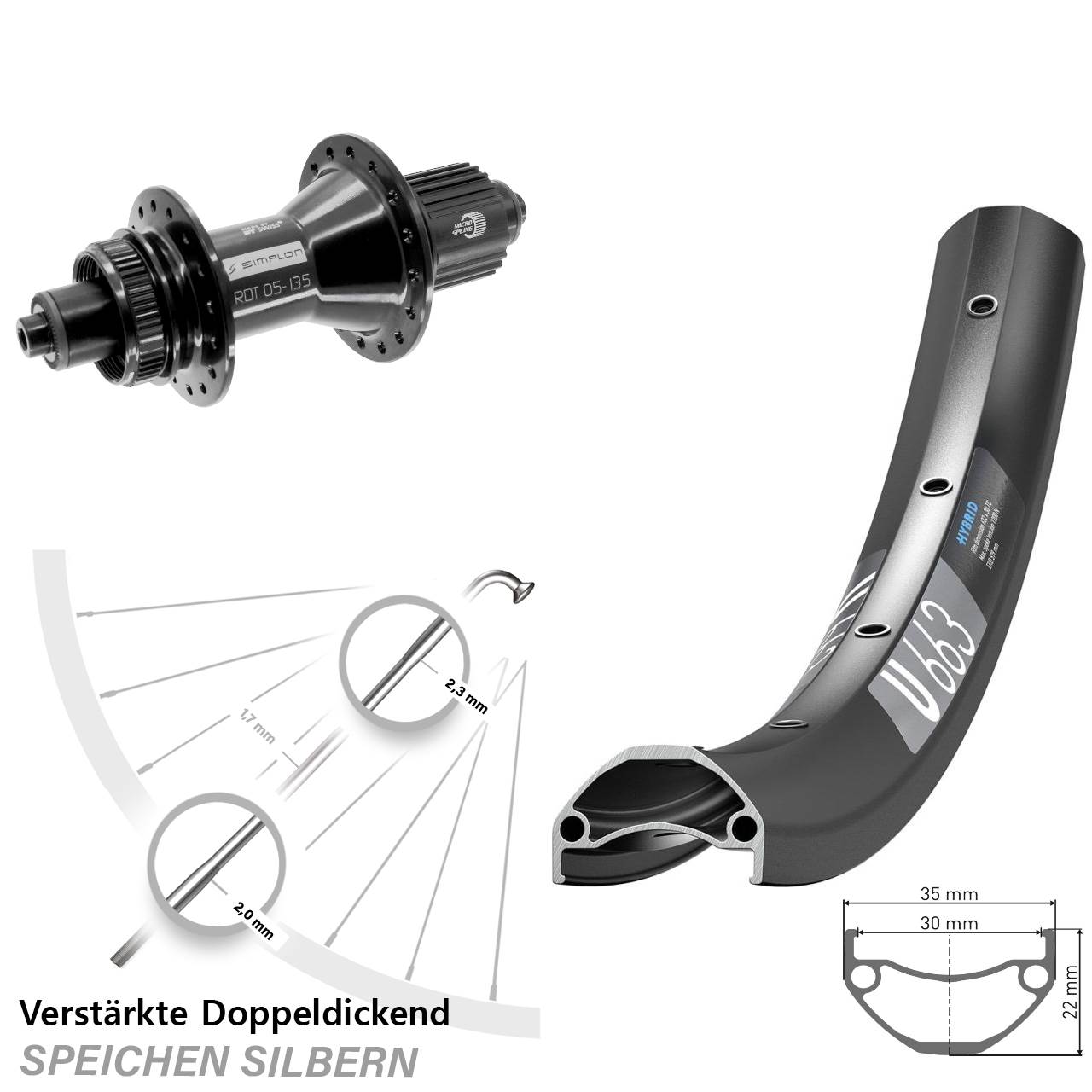 Hinterrad Centerlock für Schnellspanner 29 Zoll DT Swiss U663-370 Hybrid Micro Spline