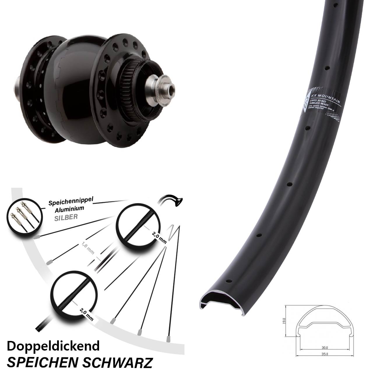 Centerlock Vorderrad mit Dynamo 29 Zoll KX Mountain SONdelux für Schnellspanner