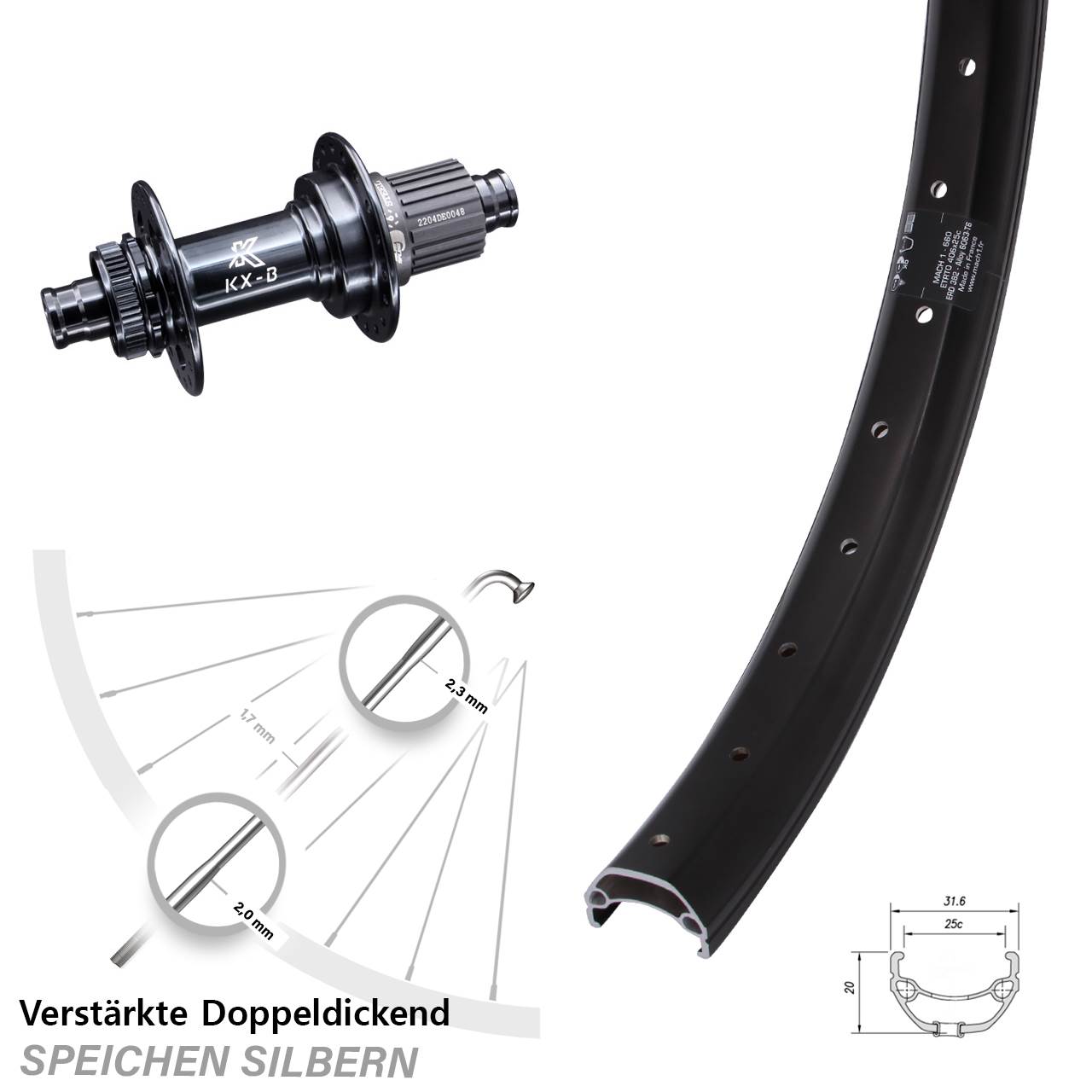 Centerlock Hinterrad 12x148 20 Zoll Mach1 Kargo KX-BS Shimano Micro Spline