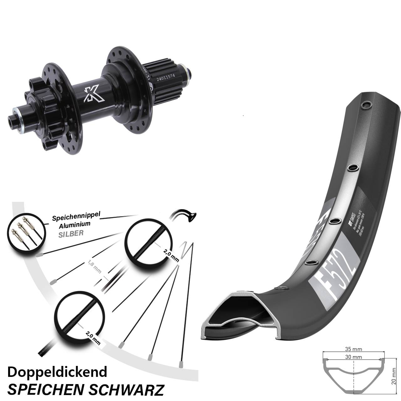 DT Swiss F572 KX-M 29 Zoll Disc Hinterrad QR Shimano Micro Spline