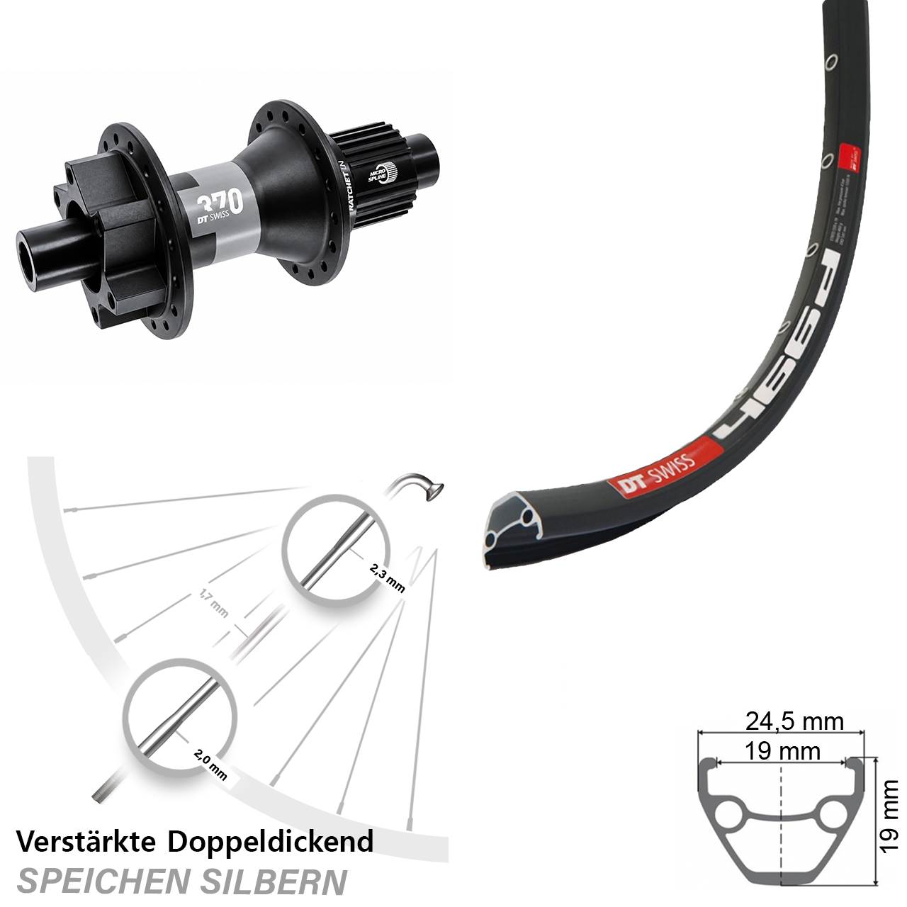 6-Loch Hinterrad 28 Zoll DT Swiss 466-370 Micro Spline 12x142
