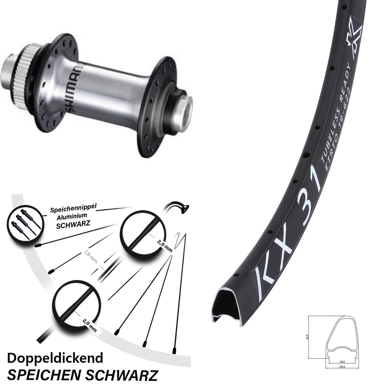 KX31 OS Shimano RS770 28 Zoll Vorderrad Centerlock 12x100