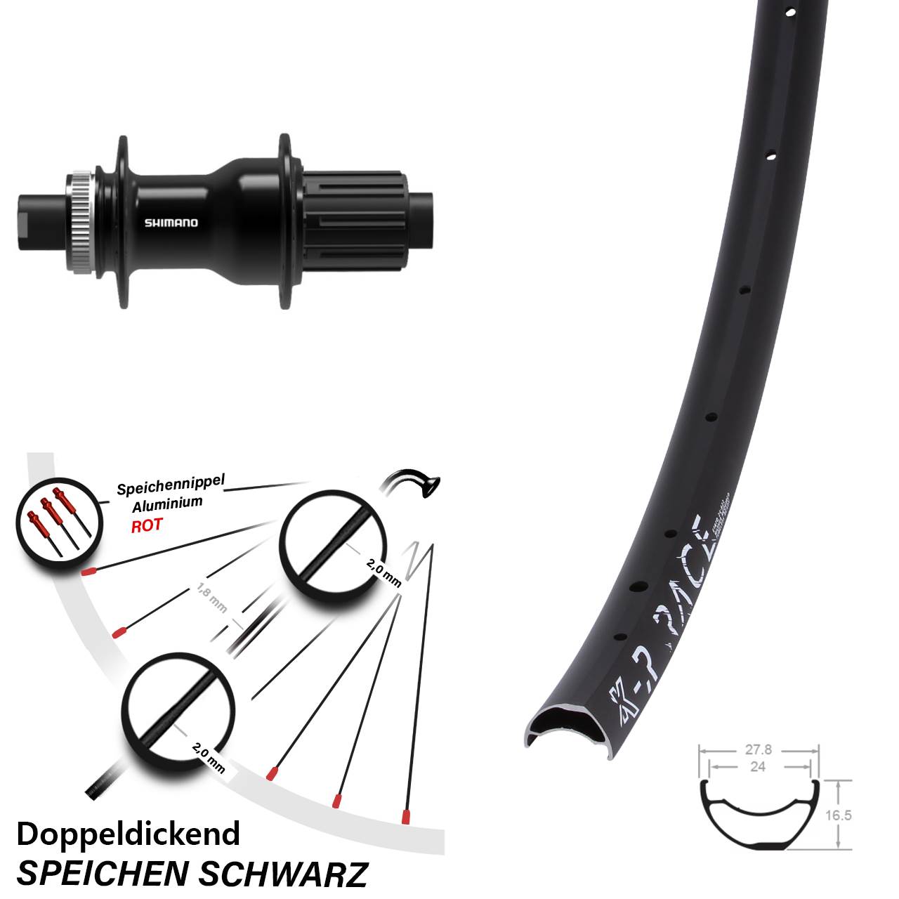 Disc Laufrad 29 Zoll KX-R Race Shimano FH-TC500 11-12 fach 12x142