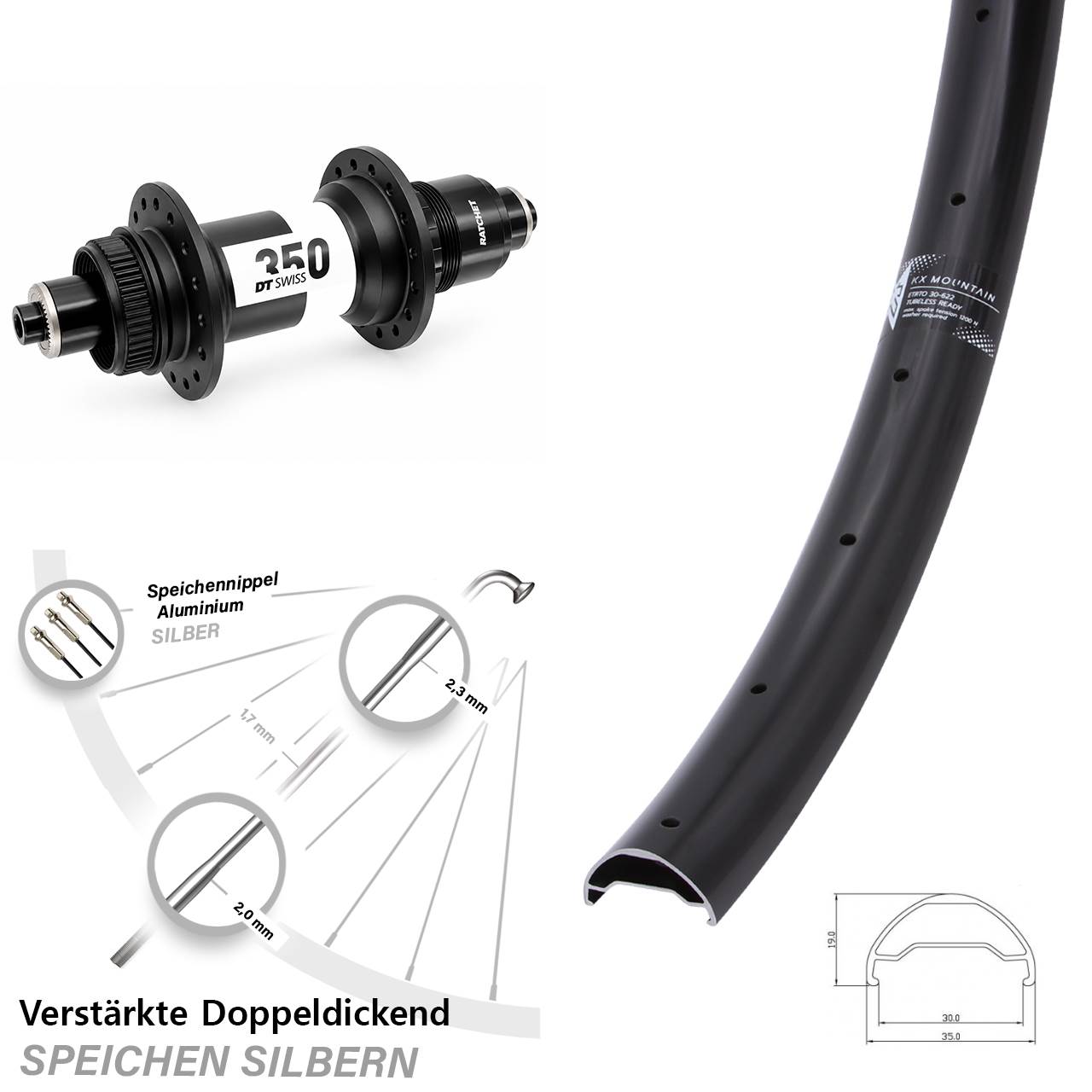 Hinterrad Centerlock für Schnellspanner 29 Zoll KX Mountain DT Swiss 350 XD